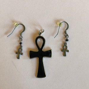Ankh earring and pendant set